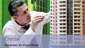  Presentation with breadboard - Audience pleasing slide set consisting of architect with a breadboard model of a building backdrop and a light blue colored foreground