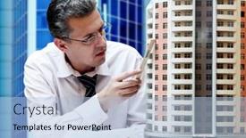  Presentation with breadboard - Slides enhanced with architect with a breadboard model of a building background and a light blue colored foreground