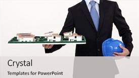  Presentation with housing - Colorful presentation theme enhanced with 3d men house 3d - architect with a model housing backdrop and a light gray colored foreground