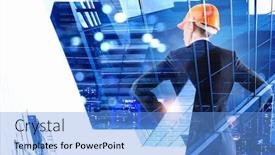  Presentation with project - Amazing PPT theme having architect woman and her project mixed media backdrop and a light blue colored foreground