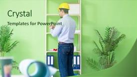  Presentation with project - Slides consisting of architect working at the project background and a mint green colored foreground