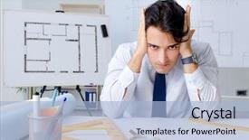  Presentation with project - Amazing PPT theme having architect working on the project backdrop and a light blue colored foreground