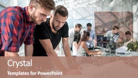  Presentation with architects - PPT layouts with architects discussing a new project background and a coral colored foreground