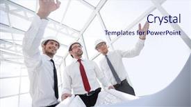  Presentation with architects - PPT theme featuring architects discussing the prospects background and a sky blue colored foreground