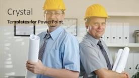  Presentation with architects - PPT theme having architects-in-hardhats-posing background and a yellow colored foreground