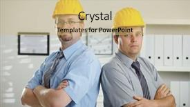  Presentation with architects - Slide deck featuring architects-in-hardhats-posing background and a yellow colored foreground