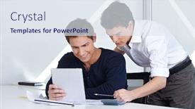  Presentation with architects - Presentation theme enhanced with architects in their office looking at a tablet computer background and a sky blue colored foreground