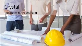  Presentation with architects - Colorful presentation enhanced with architects looking at important blueprints backdrop and a  colored foreground