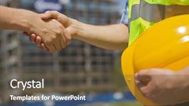  Presentation with construction site construction - Theme enhanced with architects shaking hand at construction background and a tawny brown colored foreground