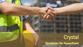  Presentation with architects - Theme having architects shaking hand at construction background and a tawny brown colored foreground