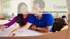  Presentation with architects - Colorful slide set enhanced with architects studying plans in modern office together backdrop and a lemonade colored foreground