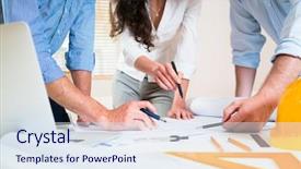  Presentation with architects - Colorful PPT theme enhanced with architects talking about ground plot backdrop and a sky blue colored foreground