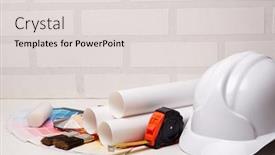  Presentation with construction design - Colorful PPT layouts enhanced with architectural-blueprints-construction-hard-hat backdrop and a light gray colored foreground