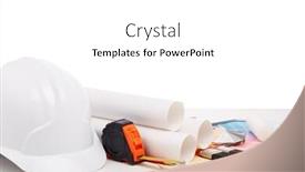  Presentation with engineering design - Audience pleasing theme consisting of architectural-blueprints-construction-hard-hat backdrop and a white colored foreground