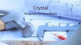  Presentation with engineering - Slide deck featuring architectural blueprints rolls and engineering items toned in blue soft light background and a light blue colored foreground