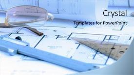  Presentation with engineering - Presentation theme consisting of architectural blueprints rolls and engineering background and a light blue colored foreground