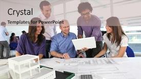  Presentation with company profile - Cool new presentation with architectural company profile - architects meeting backdrop and a coral colored foreground