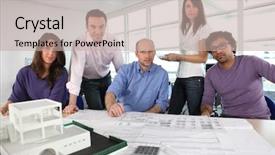  Presentation with company profile - Beautiful PPT theme featuring architectural company profile - architects meeting backdrop and a mint green colored foreground