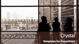  Presentation with company profile - Cool new PPT theme with architectural company profile - businessman silhouette standing and talking backdrop and a tawny brown colored foreground