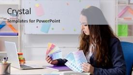  Presentation with female office graphics - PPT layouts having architectural compare - young female designer working background and a  colored foreground