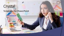  Presentation with female office graphics - Beautiful slide set featuring architectural compare - young female designer working backdrop and a  colored foreground