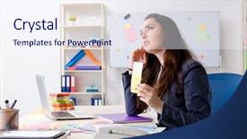  Presentation with female office graphics - Slide deck having architectural compare - young female designer working background and a sky blue colored foreground