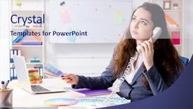  Presentation with female office graphics - Audience pleasing PPT theme consisting of architectural compare - young female designer working backdrop and a  colored foreground