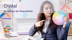  Presentation with working - PPT theme having architectural compare - young female designer working background and a sky blue colored foreground