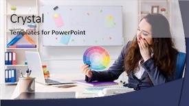  Presentation with female office graphics - Slide set with architectural compare - young female designer working background and a sky blue colored foreground