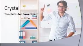  Presentation with young students working in groups - Beautiful PPT layouts featuring architectural compare - young handsome male designer working backdrop and a  colored foreground