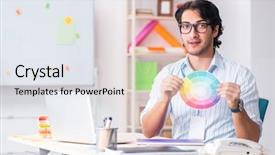  Presentation with interior design office - Presentation design having architectural compare - young handsome male designer working background and a sky blue colored foreground