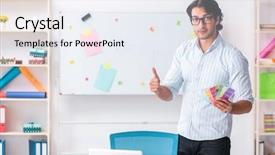  Presentation with young students working in groups - Presentation featuring architectural compare - young handsome male designer working background and a  colored foreground