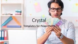  Presentation with young students working in groups - Beautiful presentation theme featuring architectural compare - young handsome male designer working backdrop and a coral colored foreground