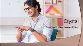  Presentation with working - PPT theme having architectural compare - young handsome male designer working background and a  colored foreground