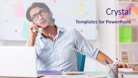  Presentation with interior design office - Colorful slide set enhanced with architectural compare - young handsome male designer working backdrop and a  colored foreground