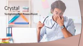  Presentation with interior design office - PPT theme featuring architectural compare - young handsome male designer working background and a  colored foreground