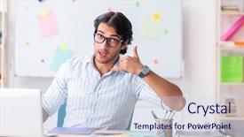  Presentation with young students working in groups - Slide deck enhanced with architectural compare - young handsome male designer working background and a  colored foreground