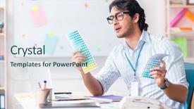  Presentation with working - Presentation design consisting of architectural compare - young handsome male designer working background and a  colored foreground