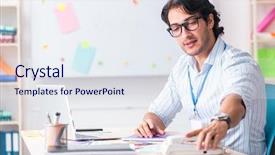  Presentation with working - Slide set with architectural compare - young handsome male designer working background and a  colored foreground