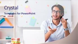  Presentation with working - Colorful presentation enhanced with architectural compare - young handsome male designer working backdrop and a sky blue colored foreground