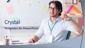  Presentation with working - Audience pleasing slide set consisting of architectural compare - young handsome male designer working backdrop and a sky blue colored foreground