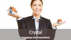  Presentation with real estate lending - Presentation having architectural comparison - smiling real estate broker holding background and a dark gray colored foreground