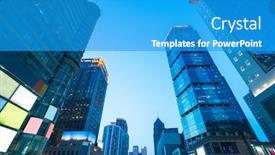  Presentation with complex - Audience pleasing presentation theme consisting of architectural complex against sky in downtown shanghai china backdrop and a teal colored foreground