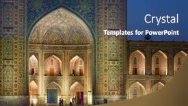  Presentation with architecture - PPT theme featuring architectural-detail-in-ancient-architecture background and a ocean colored foreground