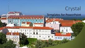  Presentation with architectural - Beautiful PPT theme featuring architectural-detail-in-lisbon-portugal backdrop and a teal colored foreground
