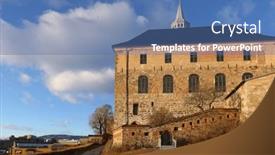  Presentation with architectural - Presentation theme featuring architectural-detail-of-akershus-fortress background and a teal colored foreground