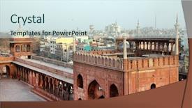  Presentation with old india - Slide deck with architectural detail of jama masjid background and a sky blue colored foreground