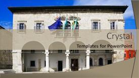  Presentation with monuments - Presentation theme featuring architectural-detail-of-pula background and a coral colored foreground