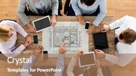  Presentation with architects - Audience pleasing slide set consisting of architectural drawing - business people architecture and team backdrop and a coral colored foreground