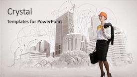  Presentation with woman engineer - PPT layouts featuring architectural drawing - image of woman engineer background and a light gray colored foreground